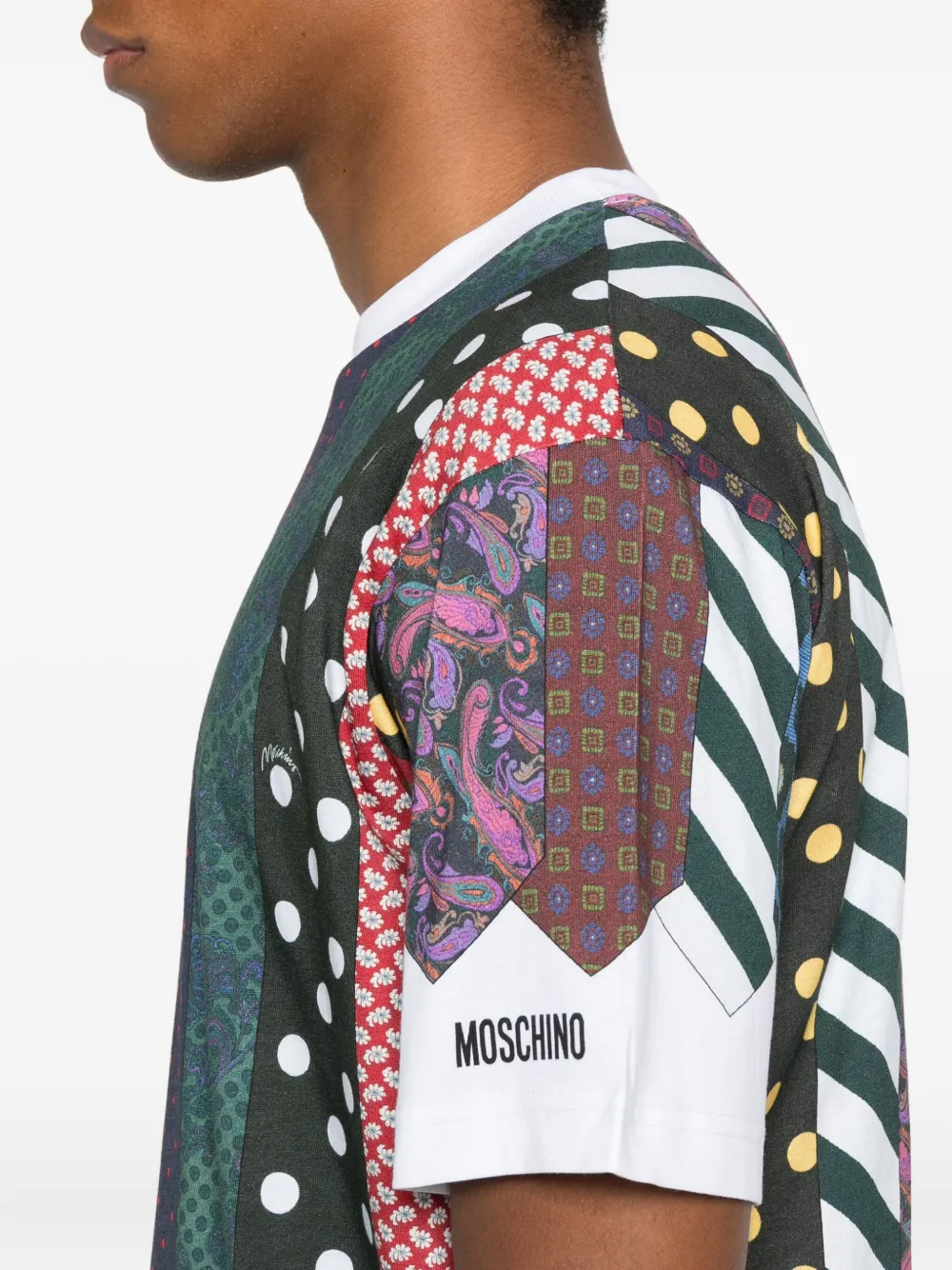 Moschino tie-print patchwork T-shirt Blauw