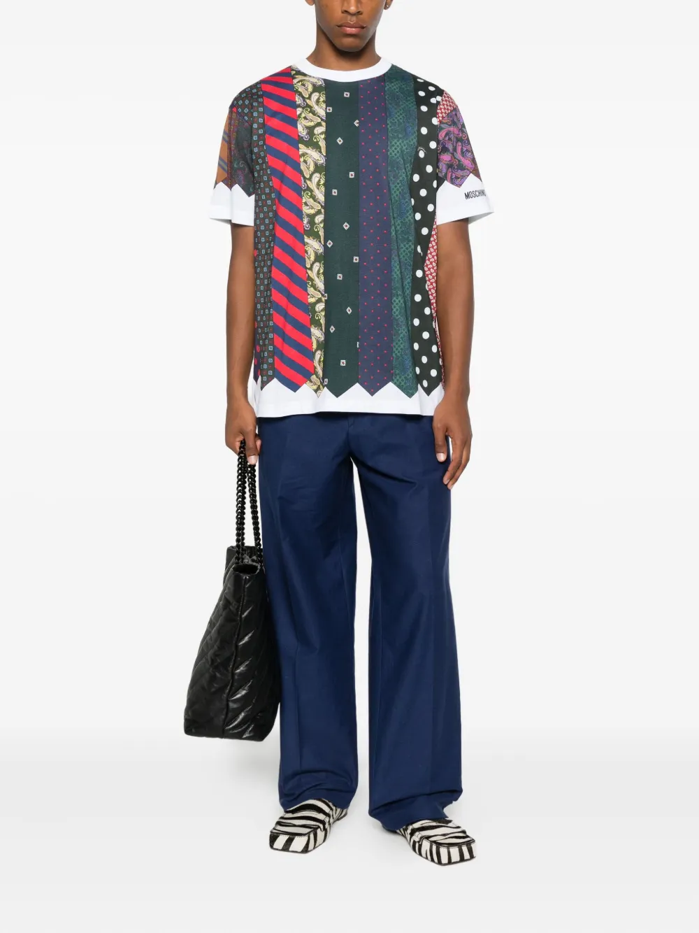 Moschino tie-print patchwork T-shirt Blauw