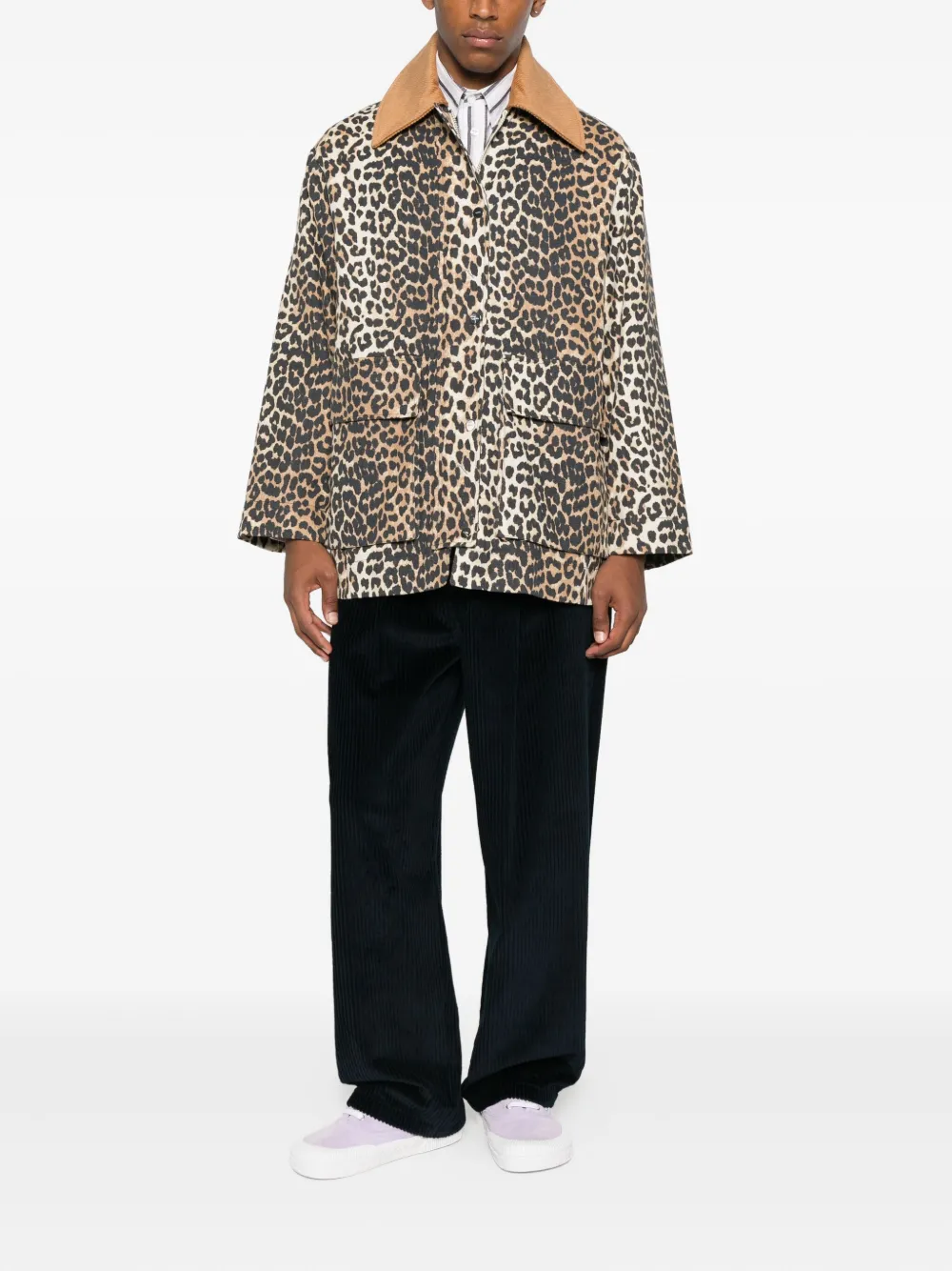 Moschino pleat-detail corduroy trousers Blauw
