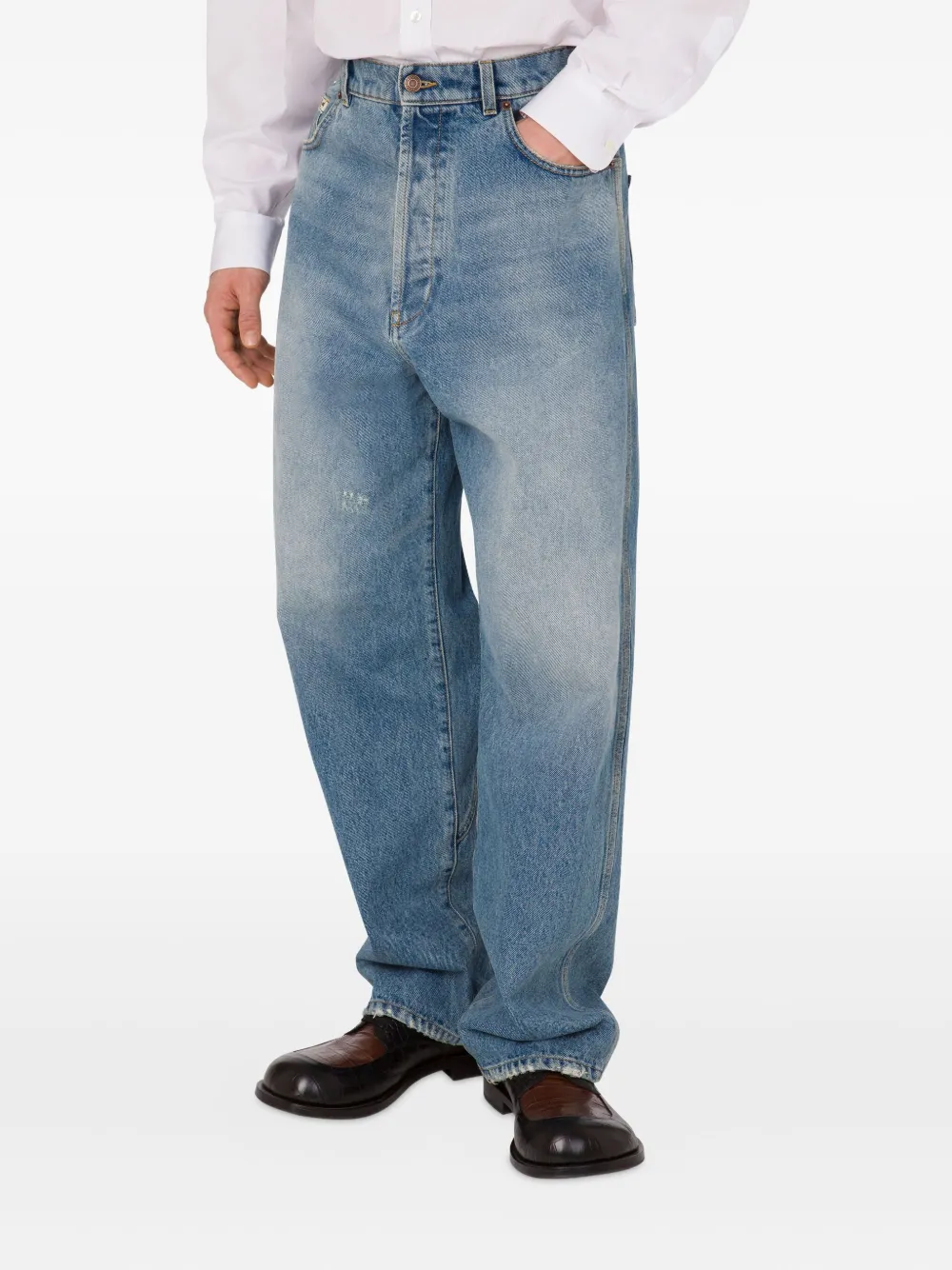 Moschino Gerafelde high-waist jeans Blauw