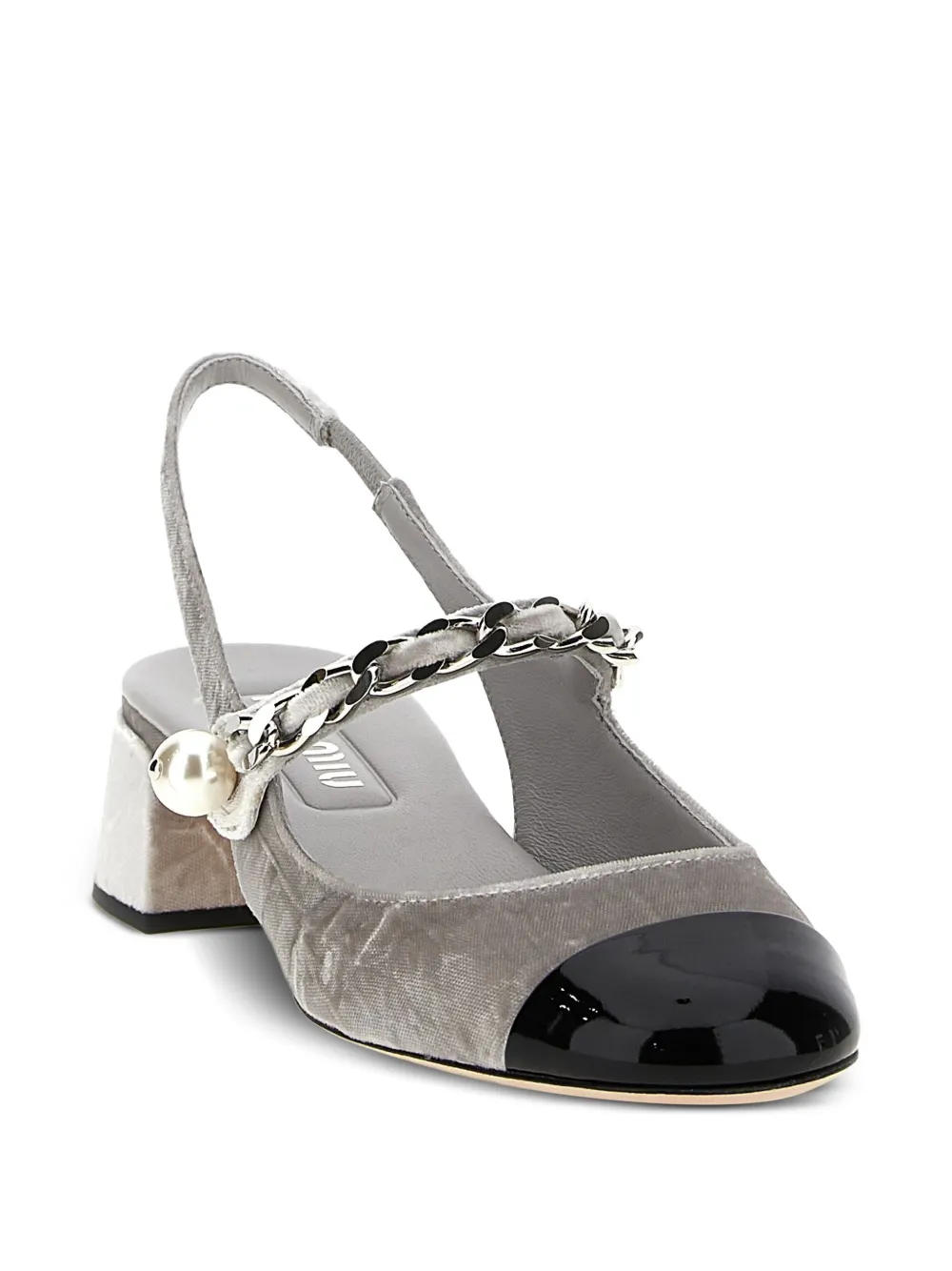 Miu 35 mm fluwelen slingback pumps Zilver