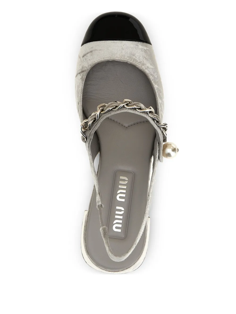 Miu 35 mm fluwelen slingback pumps Zilver