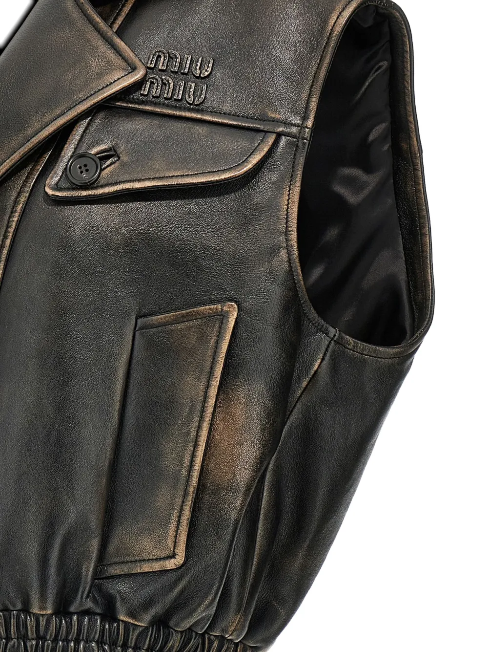 Miu Leren cropped gilet Bruin