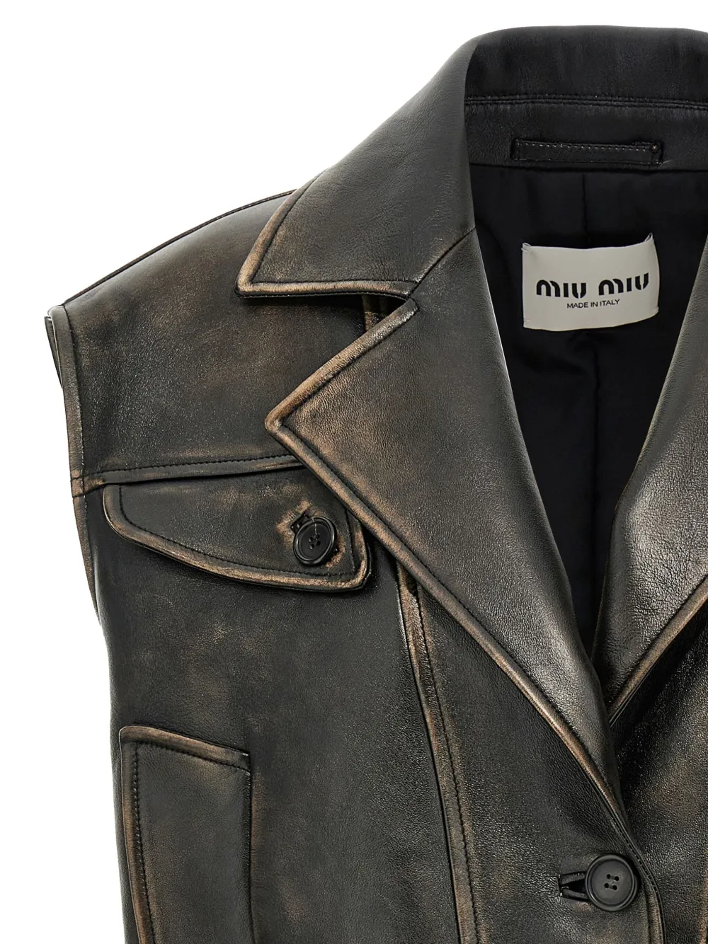 Miu Leren cropped gilet Bruin