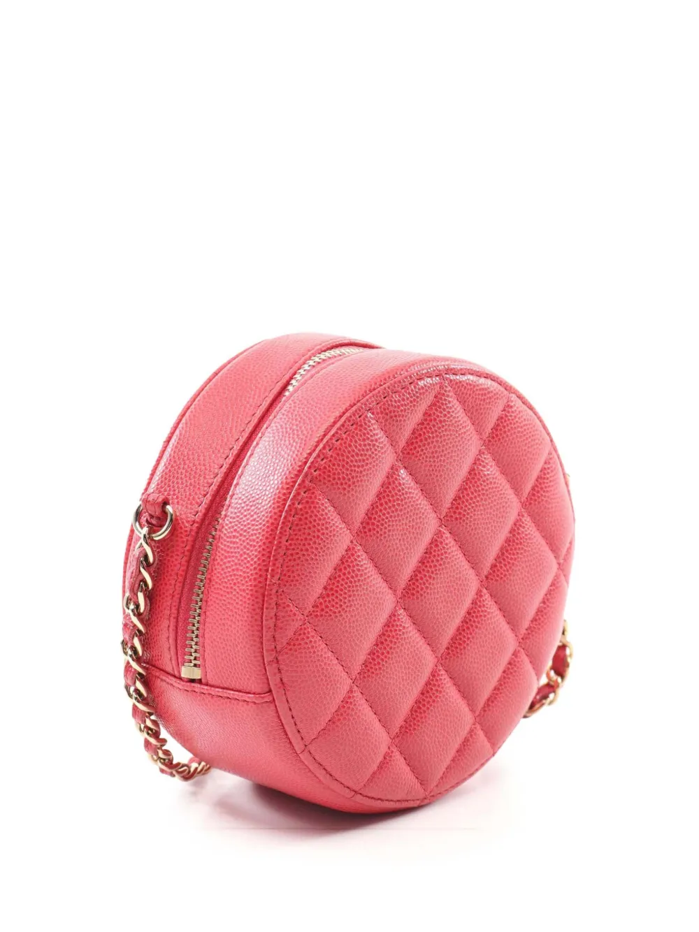 Pre-owned Chanel 2019 Quilted Caviar Round Clutch With Chain Crossbody Bag In Red