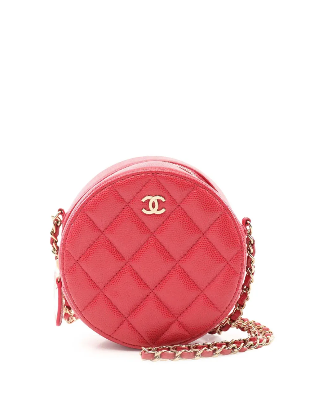 CHANEL Pre-Owned 2019 キルティング キャビア ラウンド ショルダーバッグ - レッド CHANEL Pre-Owned 2019 キルティング キャビア ラウンド ショルダーバッグ - レッド