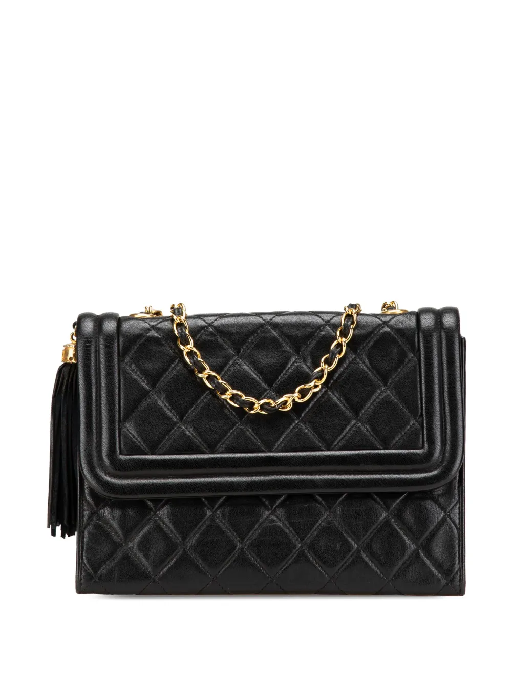 CHANEL Pre-Owned 1989-1991 マトラッセ ラムスキン タッセル フラップ ショルダーバッグ - ブラック CHANEL Pre-Owned 1989-1991 マトラッセ ラムスキン タッセル フラップ ショルダーバッグ - ブラック