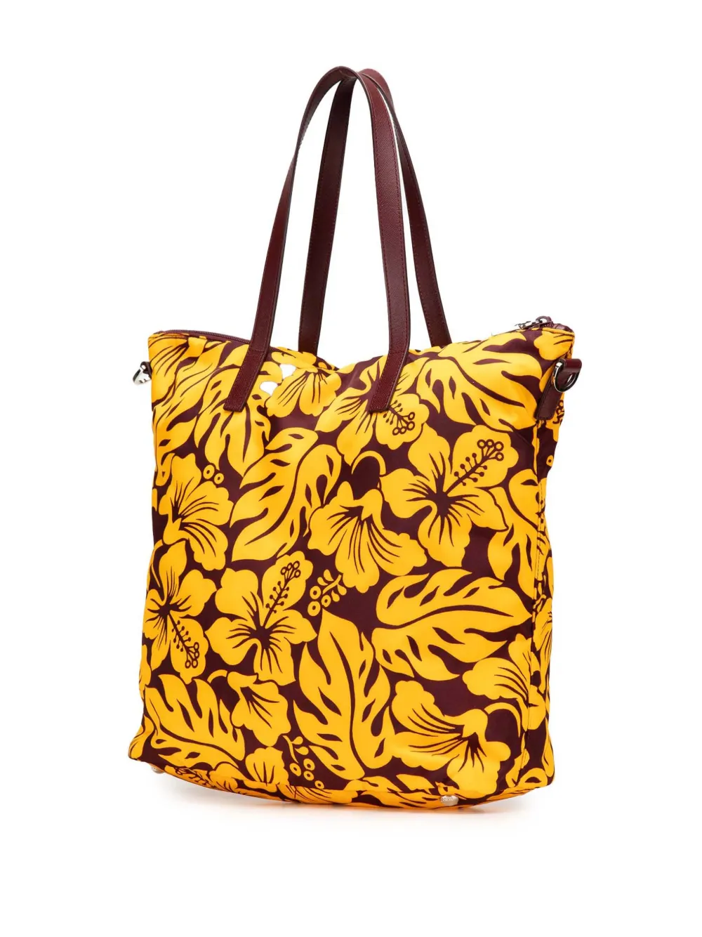 Pre-owned Prada 2013-2024 Tessuto Stampato Tote Satchel In Yellow