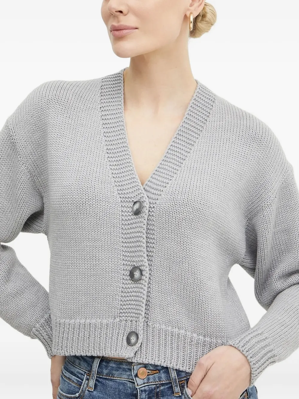 La Mania Button-front Ribbed Cardigan In Gray