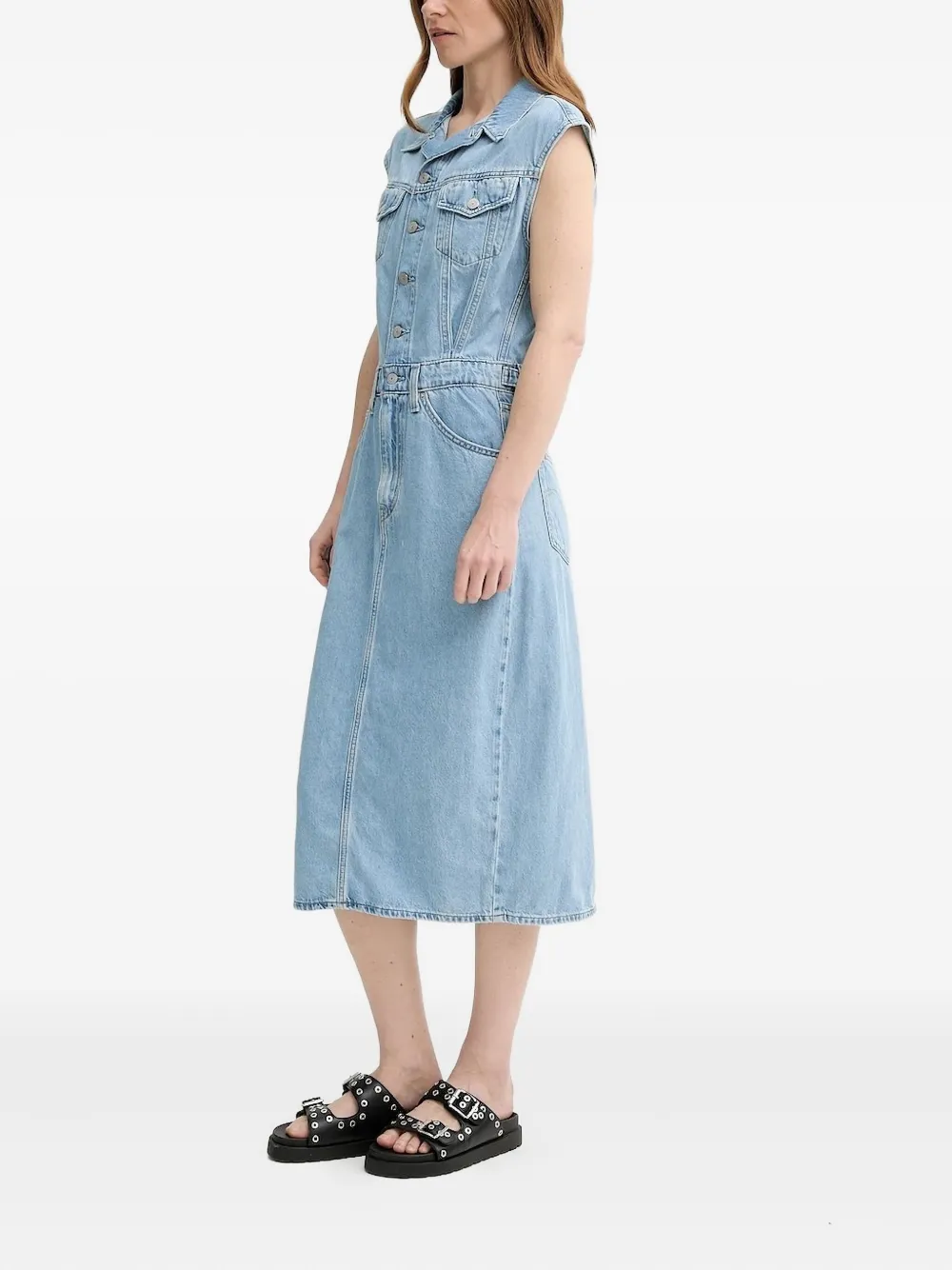 Levi's sleeveless button-fastening denim dress Blauw