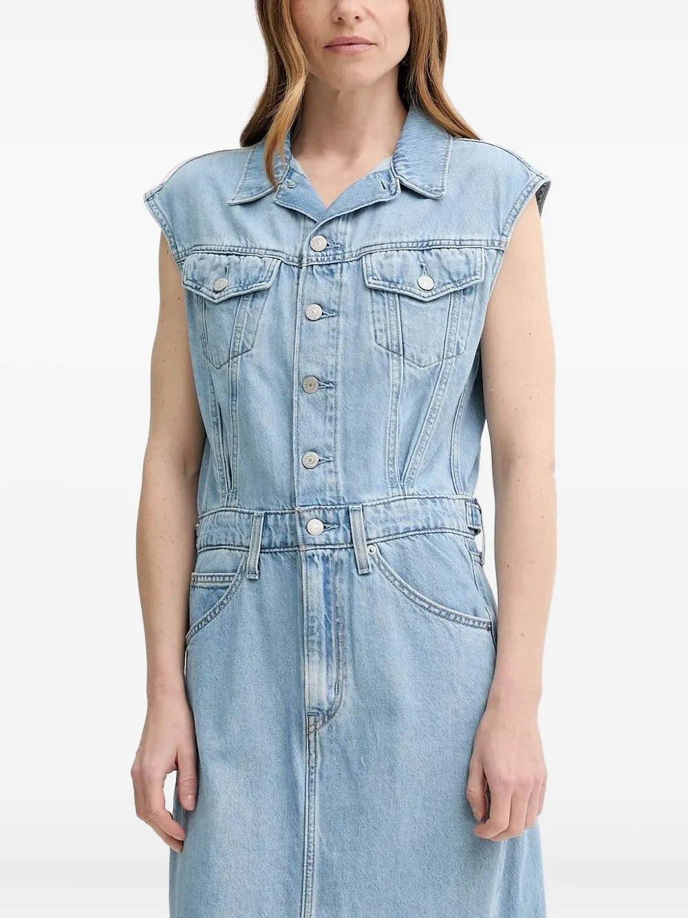 Levi's Sleeveless Button-fastening Denim Dress In Blue