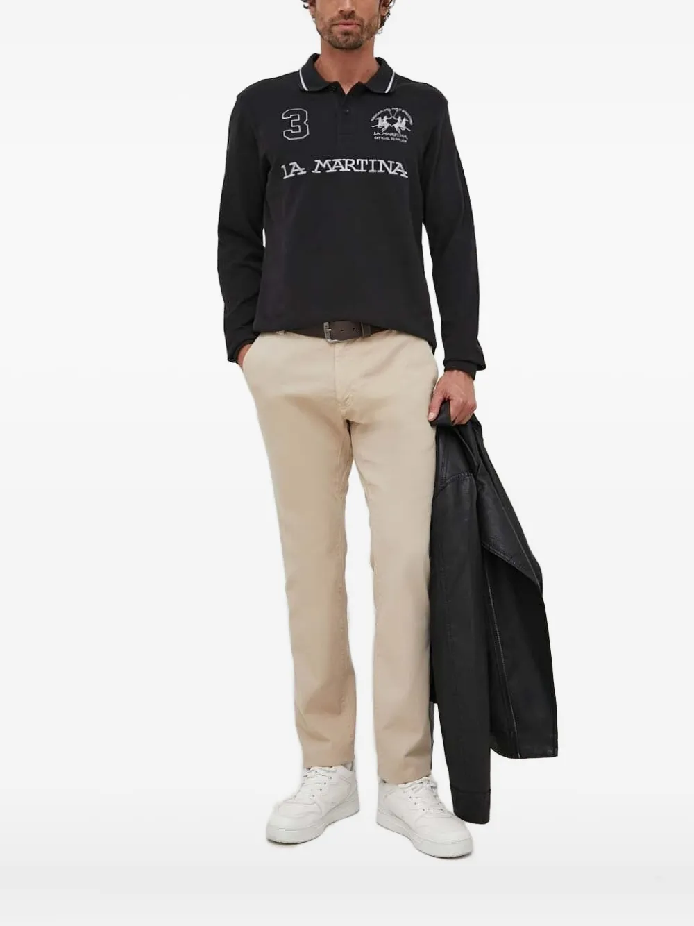 La Martina Poloshirt met nummerdetail en lange mouwen Zwart
