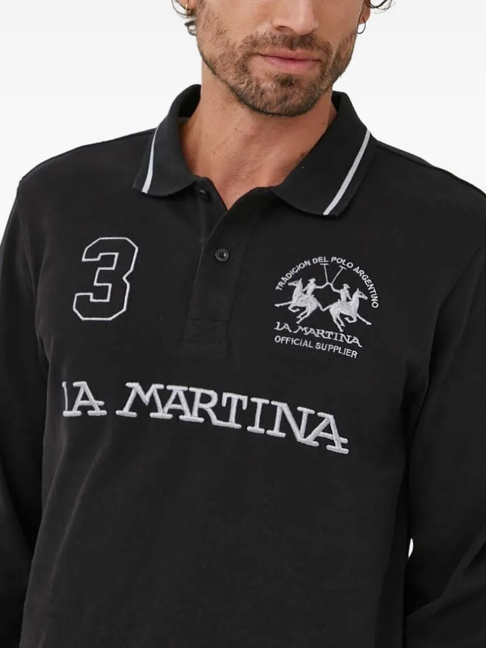 La Martina Poloshirt met nummerdetail en lange mouwen Zwart