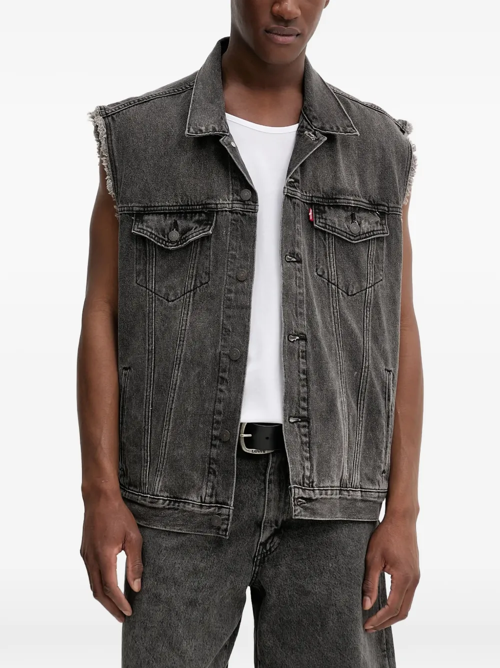Levi's frayed-edge denim vest Grijs