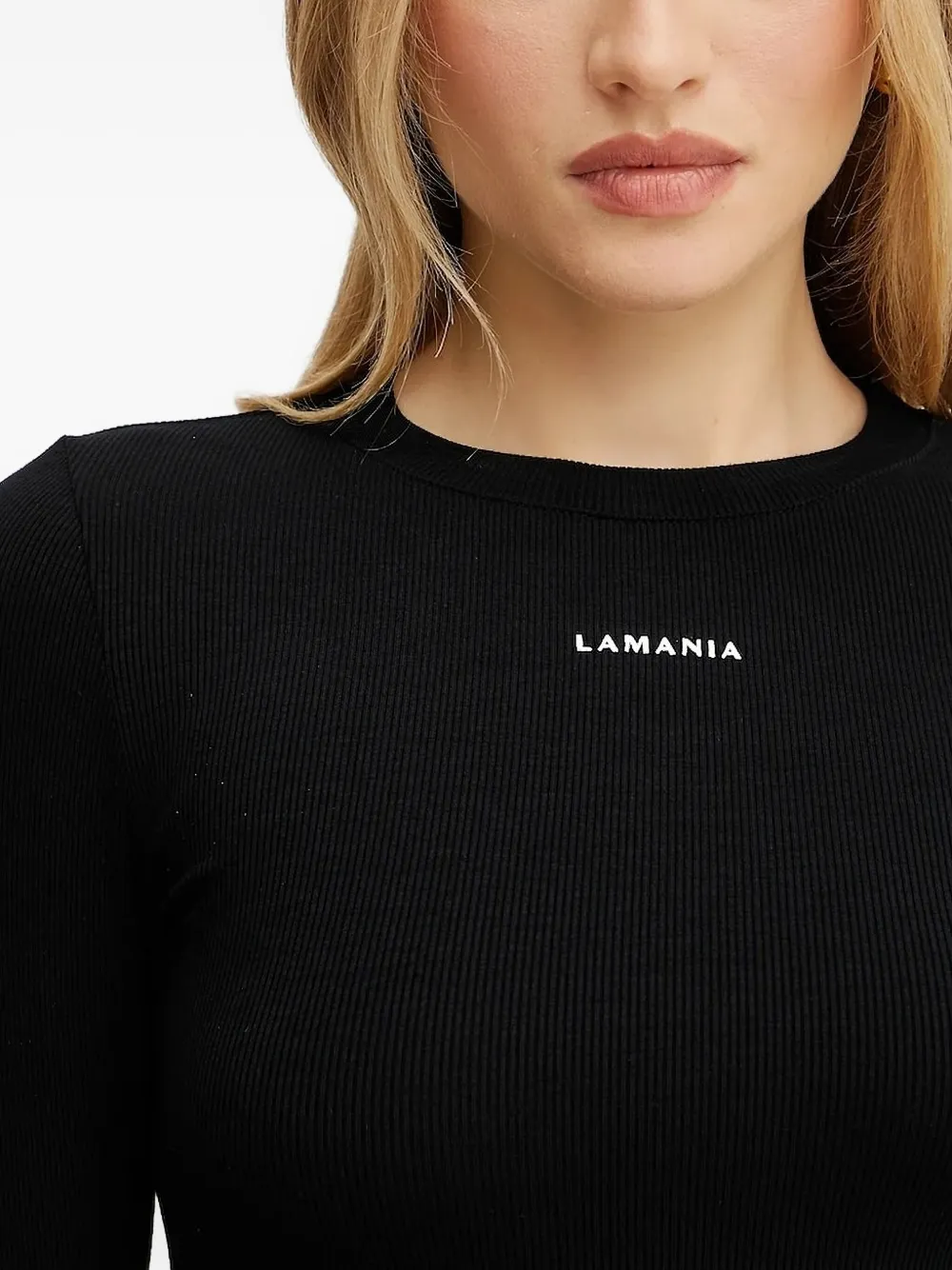 La Mania Sukienka Faith ribbed-drawstring mni dress Zwart