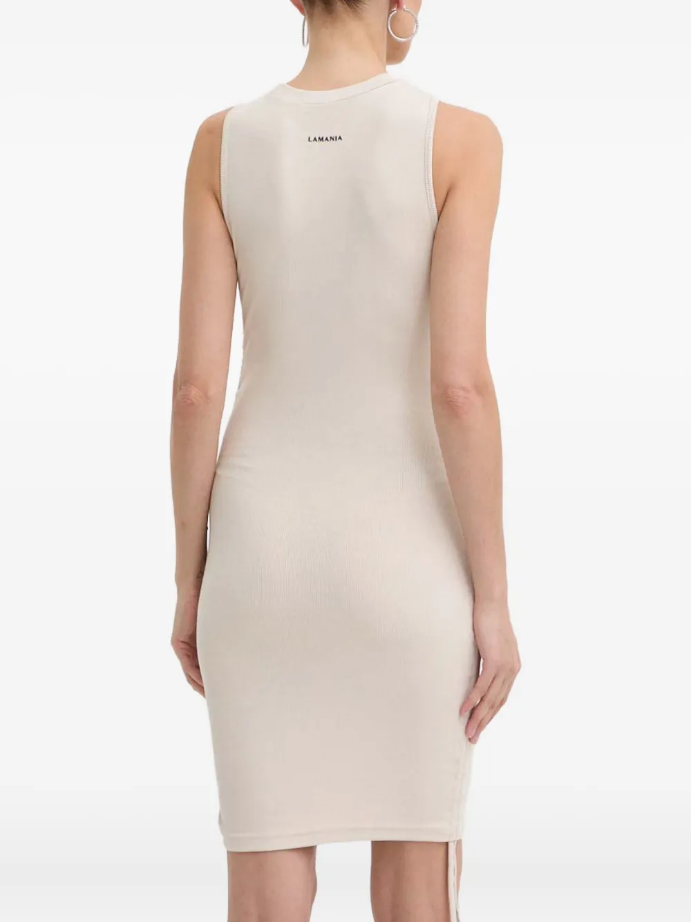 La Mania Ribbed Drawstring Dress In Neutral