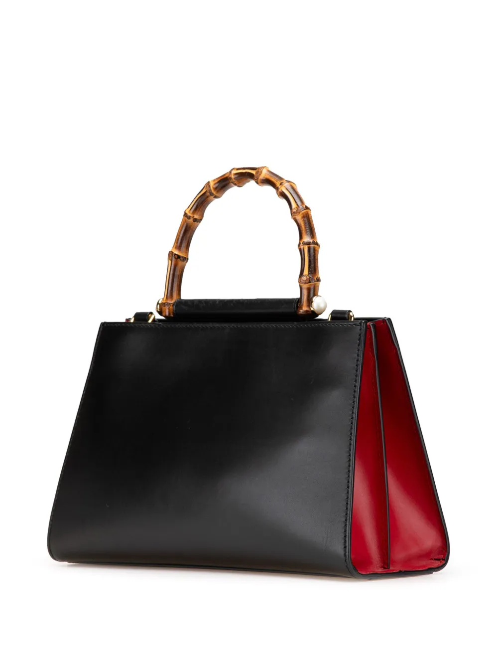 Pre-owned Gucci 2000-2015 Small Leather Bamboo Nymphaea Satchel In Black