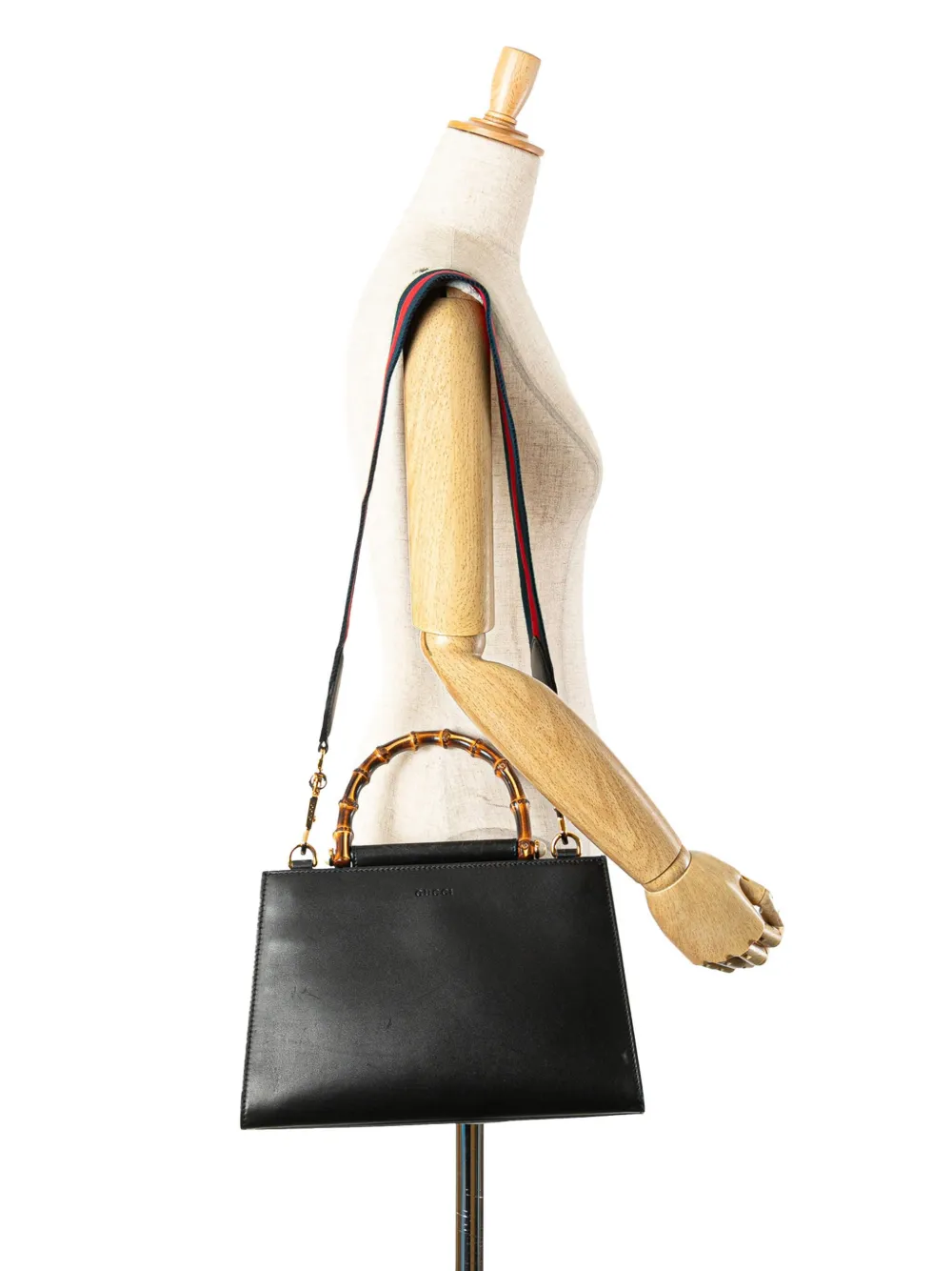 Pre-owned Gucci 2000-2015 Small Leather Bamboo Nymphaea Satchel In Black