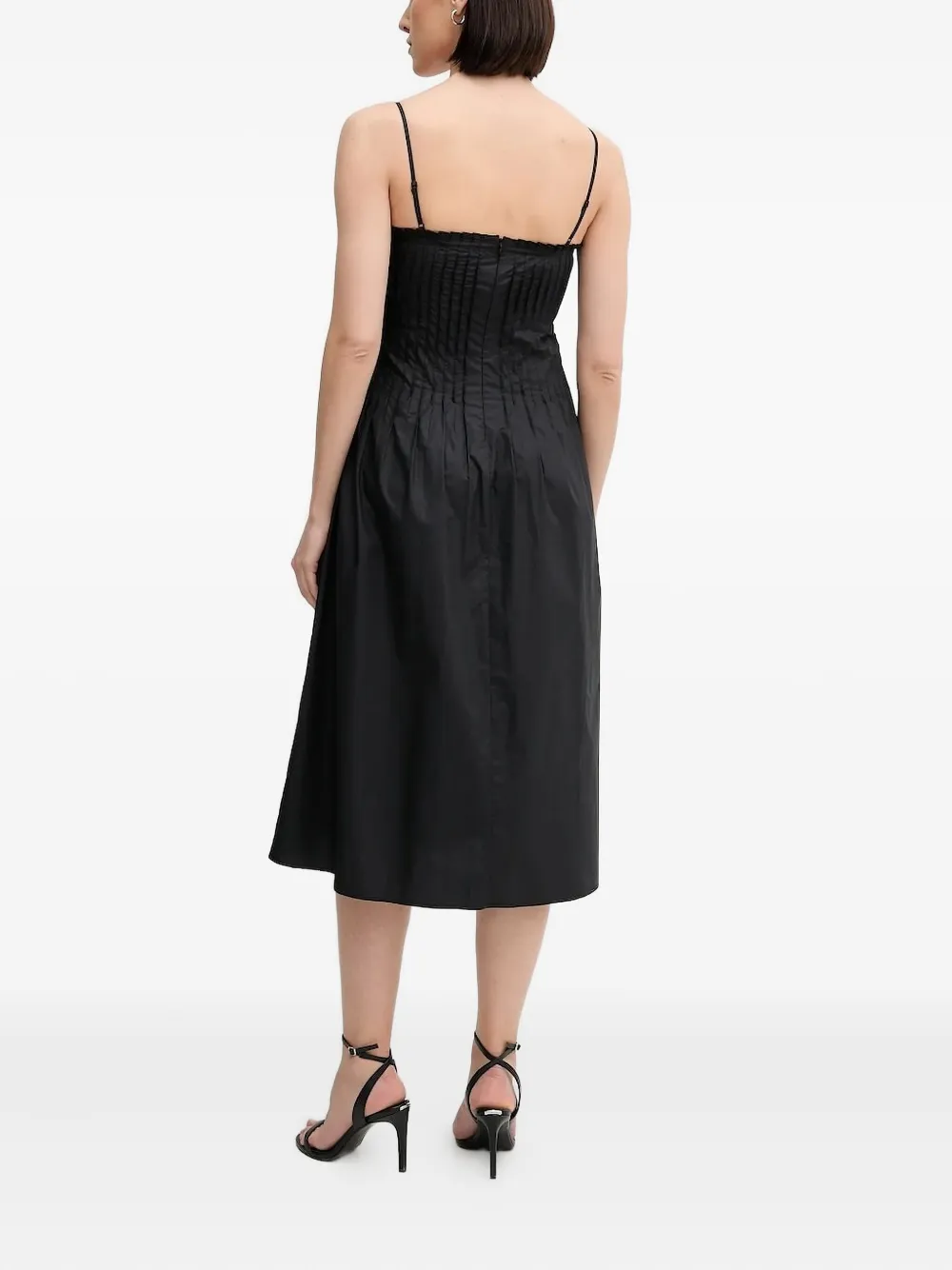 Sisley Katoenen geplooide midi-jurk - Zwart