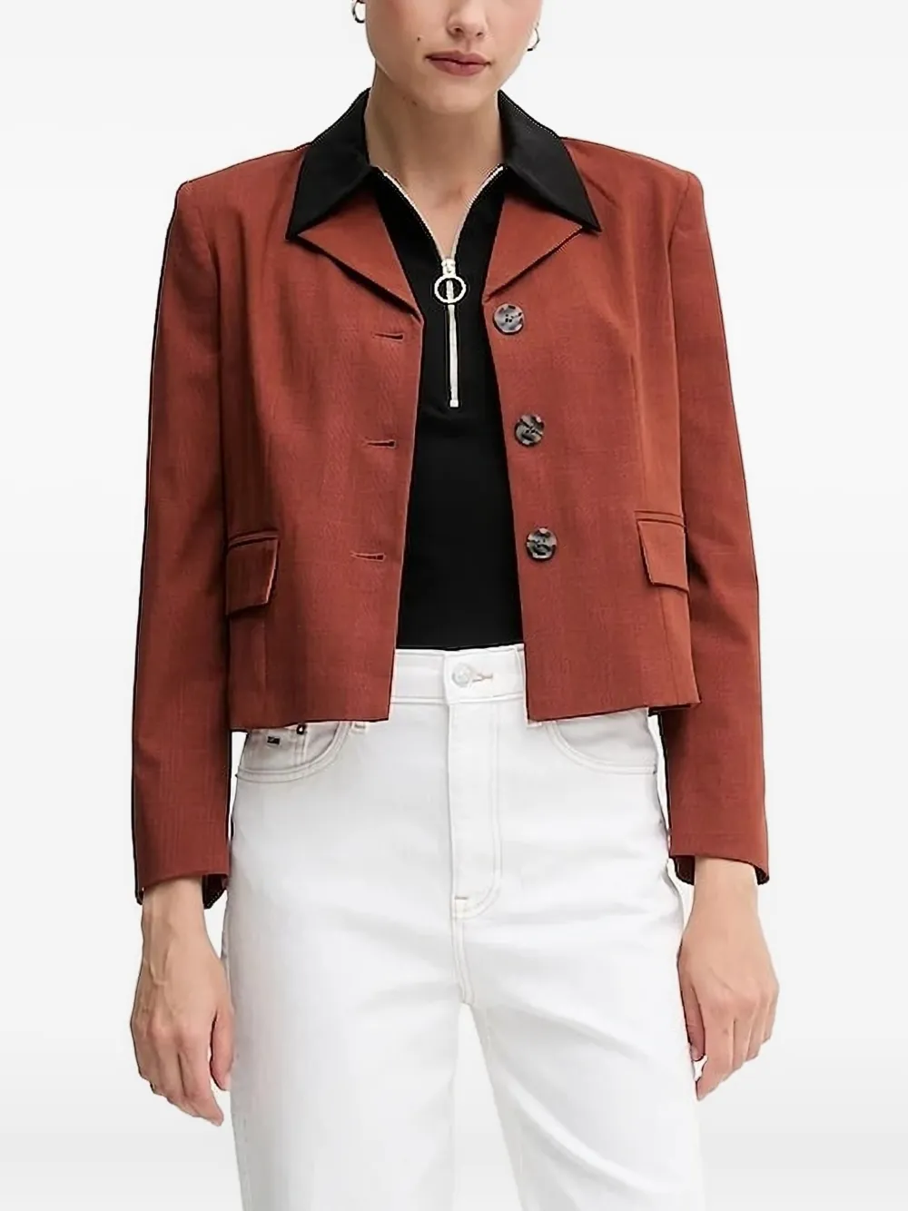 Sisley Paris Breasted Blazer In Brown