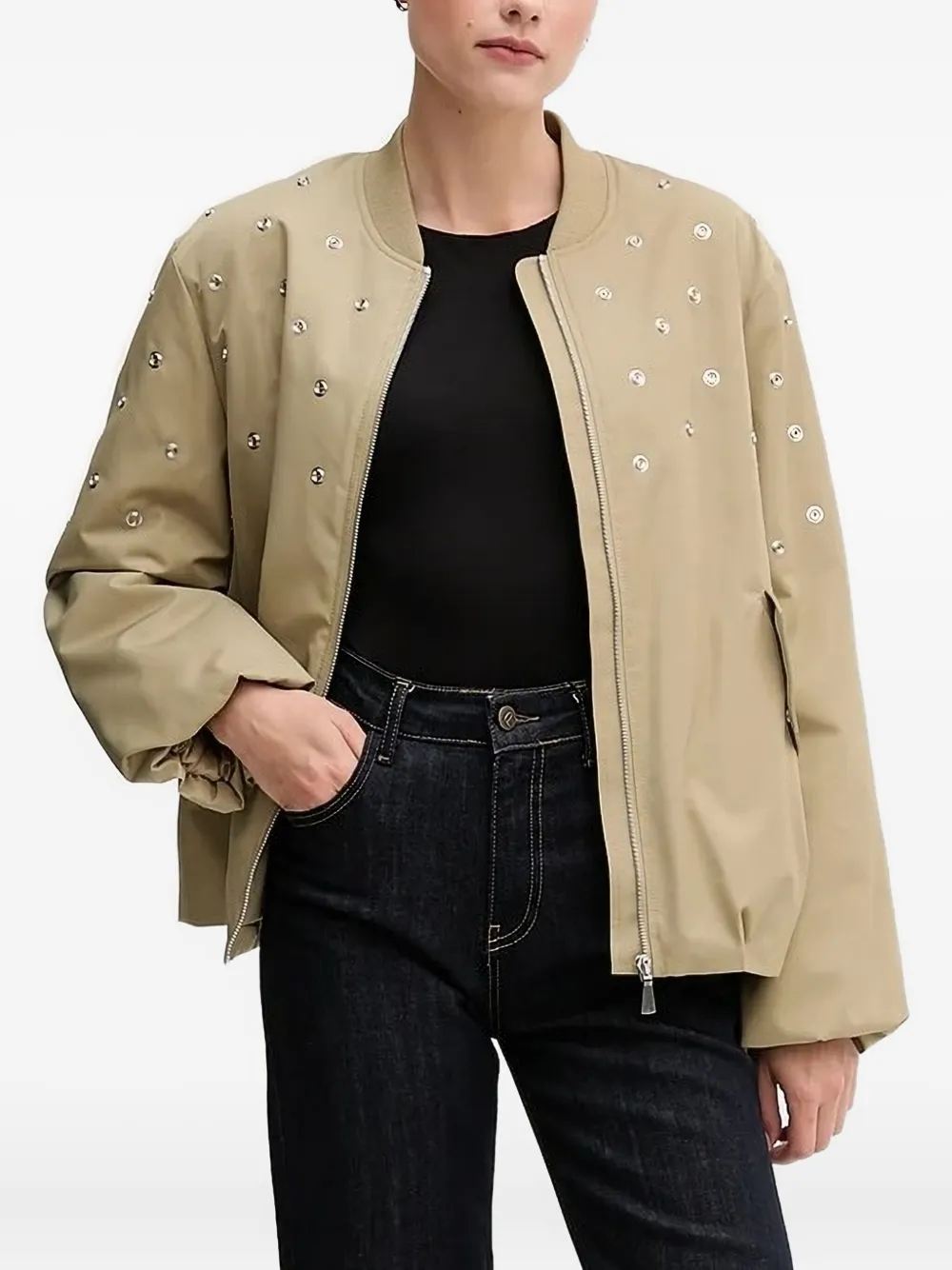 Sisley Paris Studs-embellished Bomber Jacket In Brown