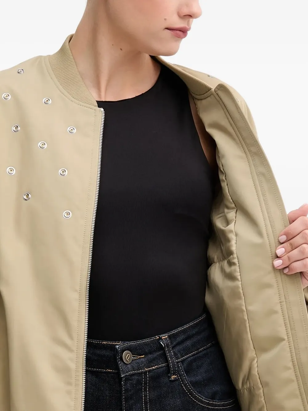 Sisley Paris Studs-embellished Bomber Jacket In Brown