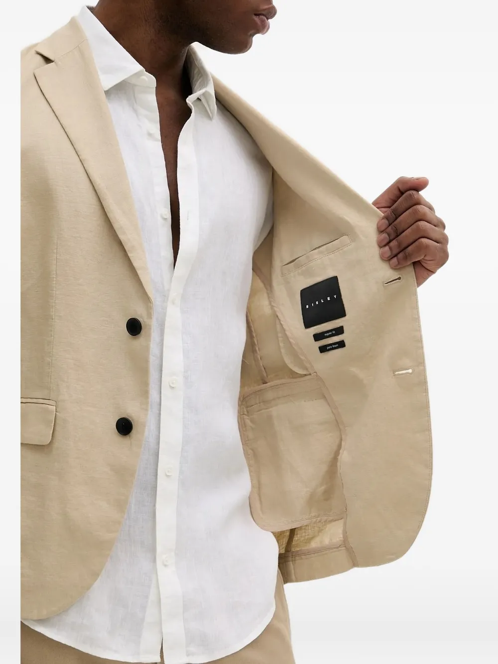 Sisley Paris Linen Button Blazer In Neutral