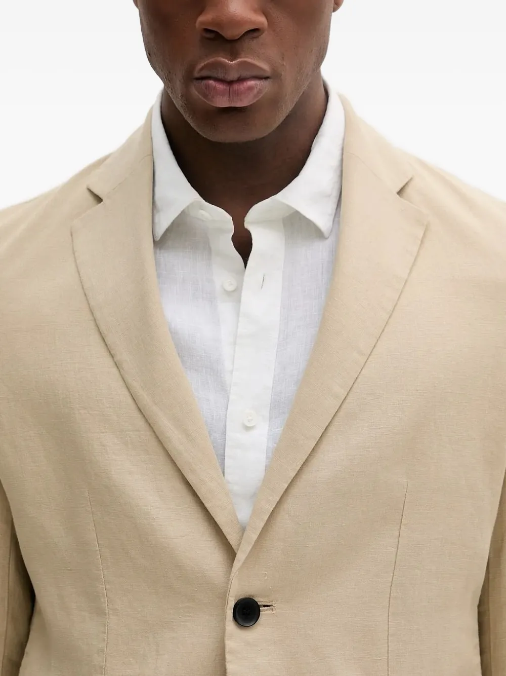 Sisley Paris Linen Button Blazer In Neutral