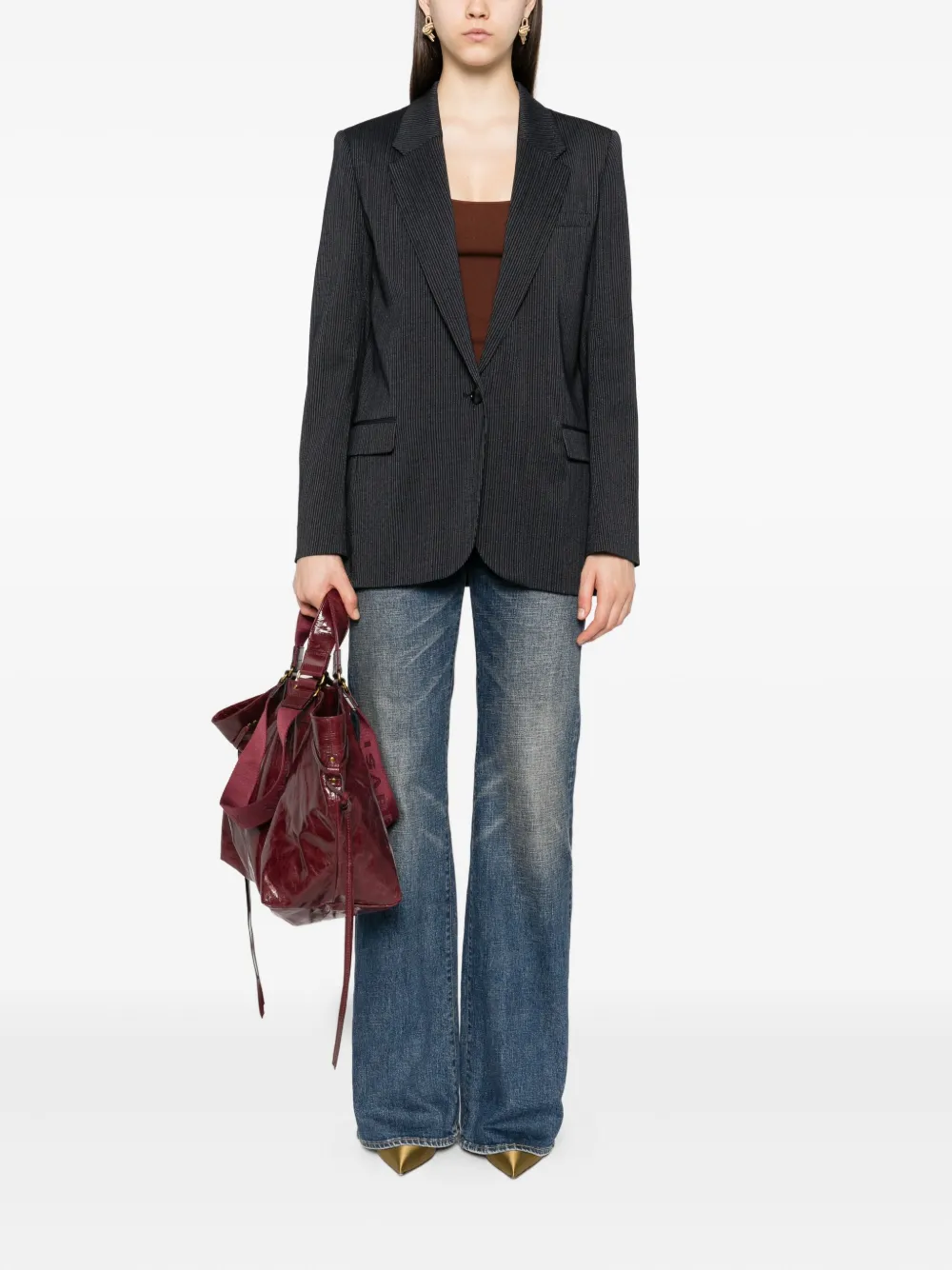 ISABEL MARANT Blazer met krijtstreep en enkele rij knopen Blauw