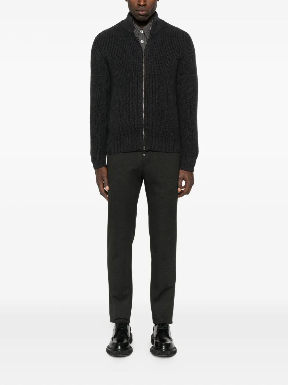 Drumohr Ribbed Zip-up Cardigan In Gray
