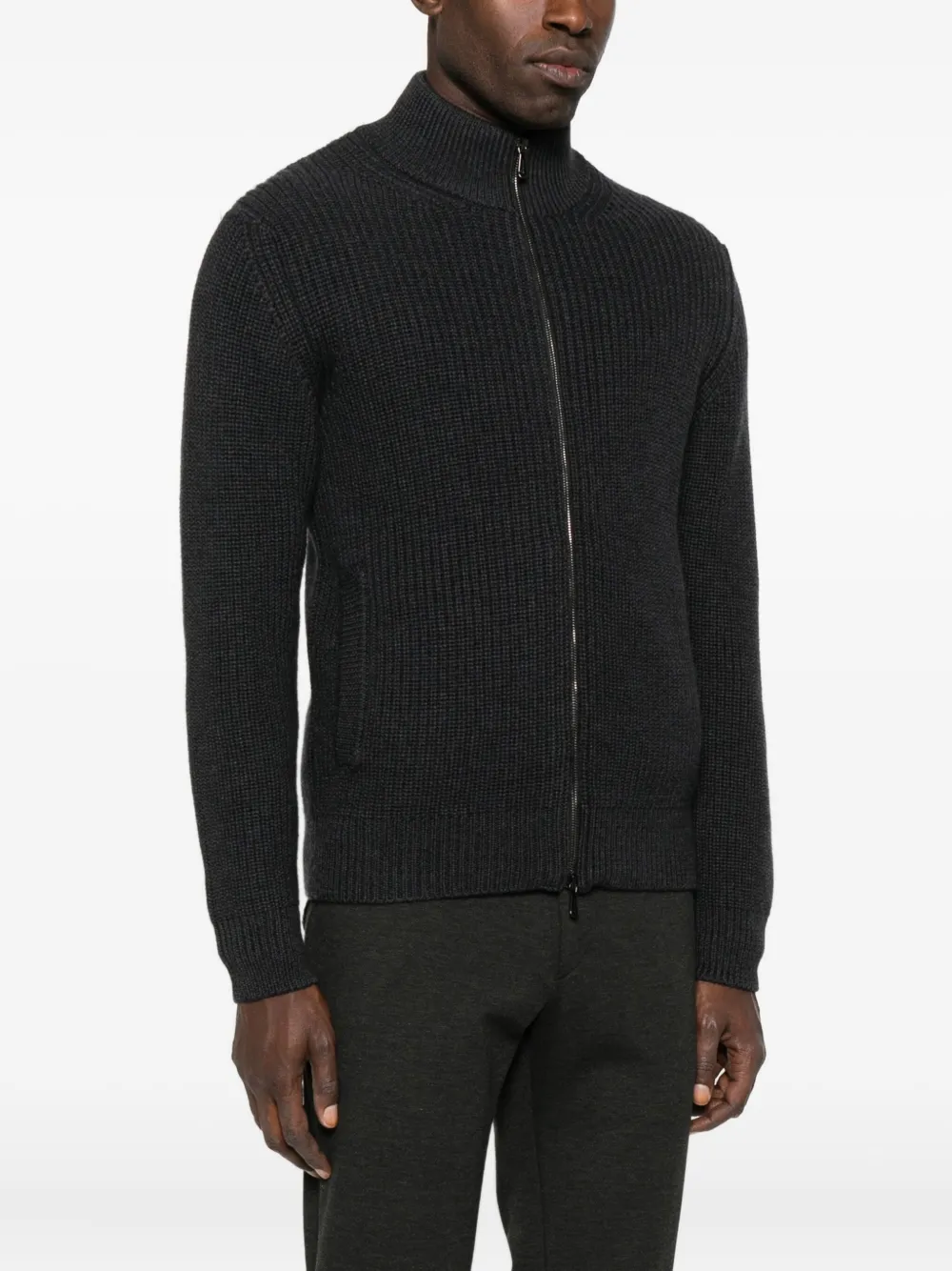 Drumohr Ribbed Zip-up Cardigan In Gray