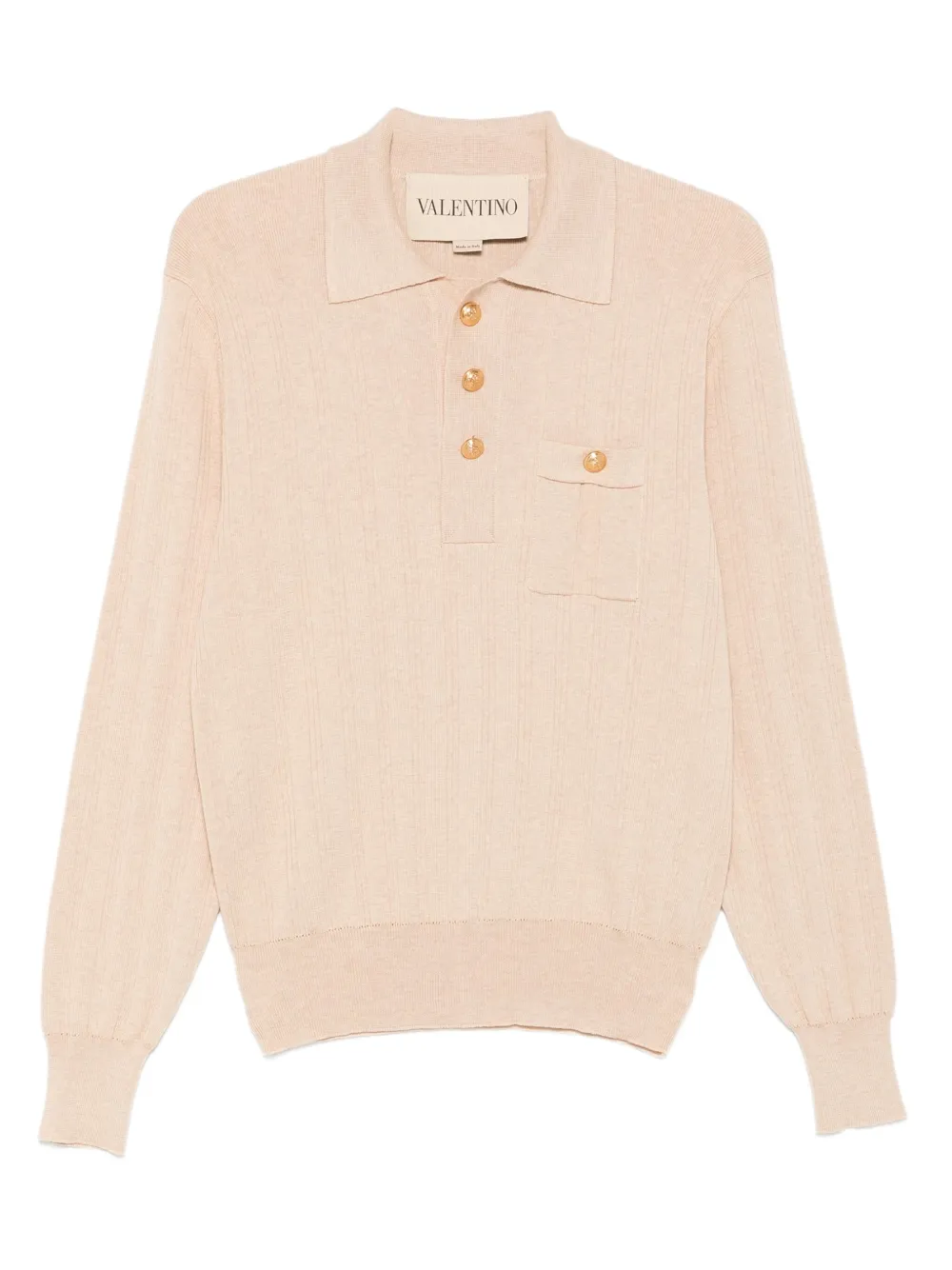 Valentino Garavani ribbed cotton polo shirt Beige