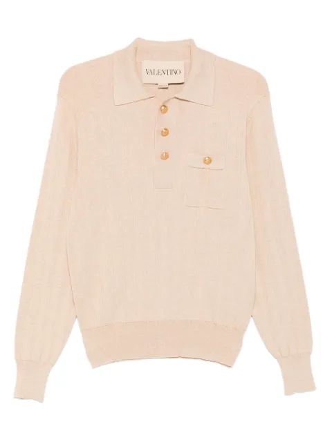 Valentino Garavani long-sleeved ribbed cotton polo shirt
