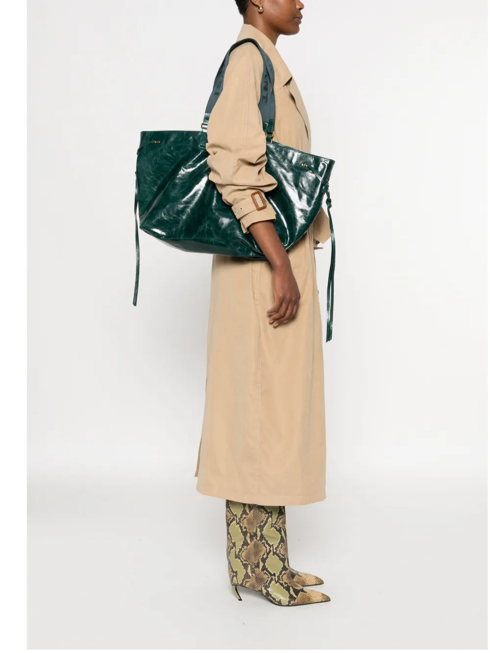 ISABEL MARANT Wardy leren shopper met trekkoord Groen