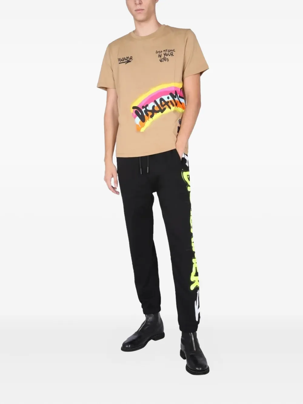 DISCLAIMER graphic-print T-shirt - Beige