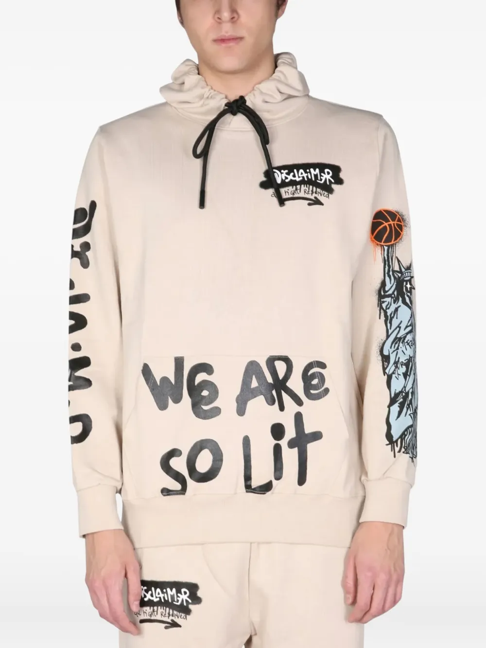 DISCLAIMER drawstring graphic hoodie | tons neutres | Image 1