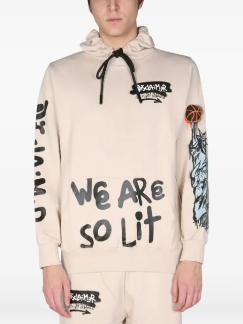 DISCLAIMER drawstring graphic hoodie