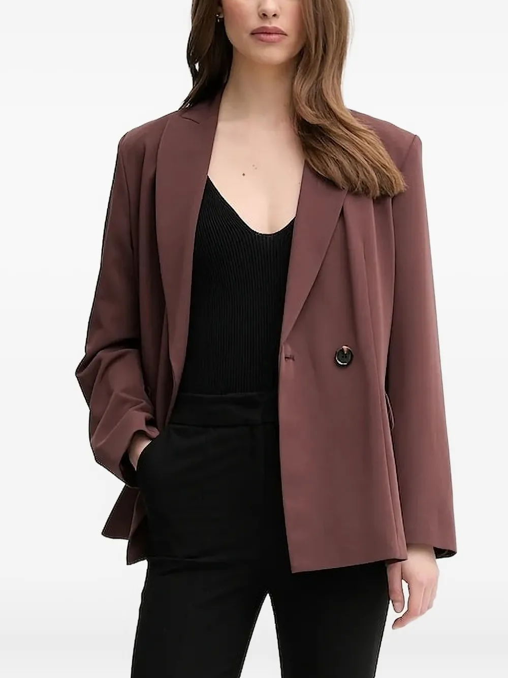 Sisley Paris Double-breasted Blazer In Brown