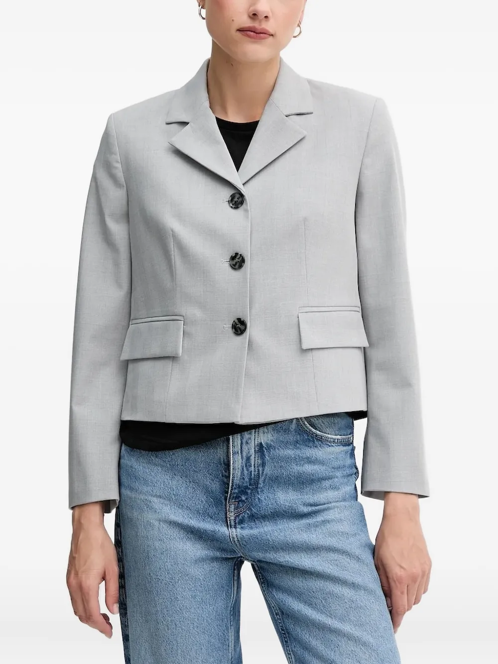 Sisley Paris Checked Flap-pockt Blazer In Gray