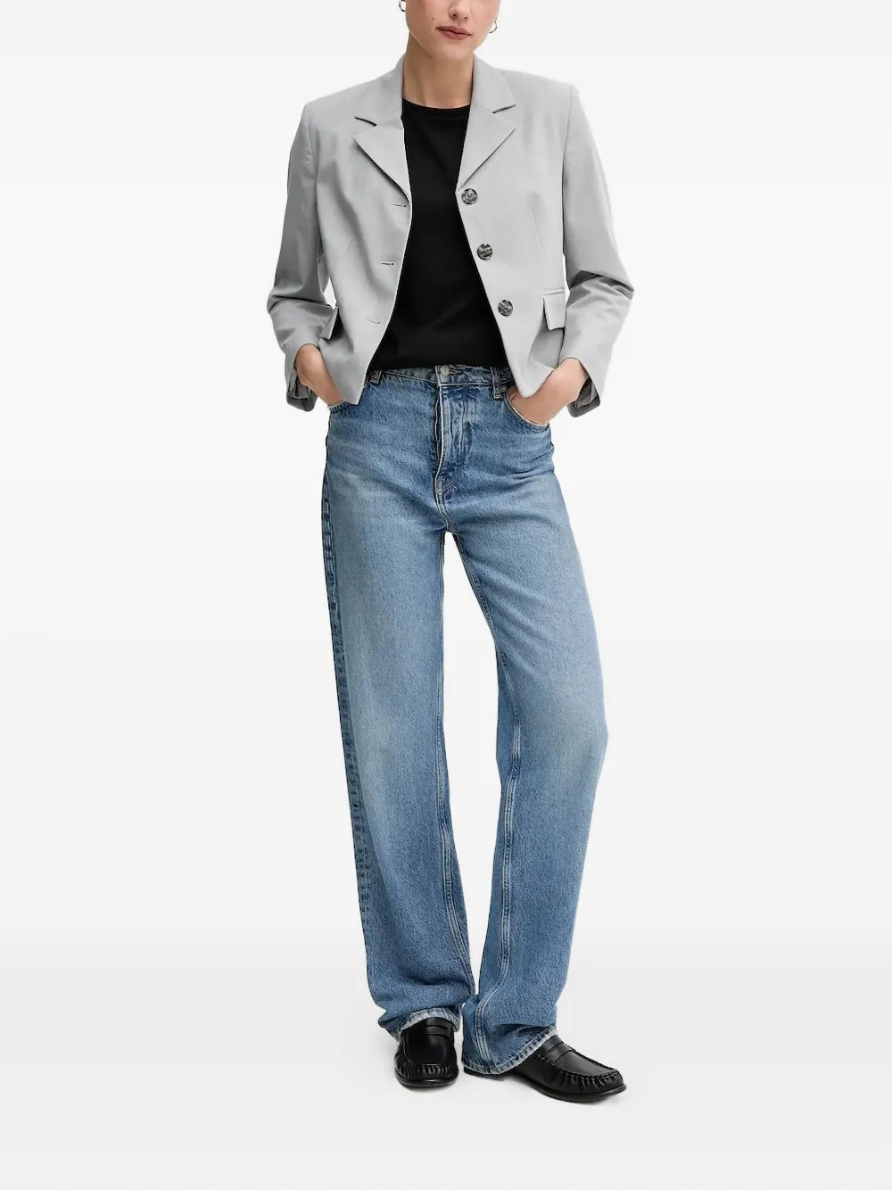Sisley Paris Checked Flap-pockt Blazer In Gray