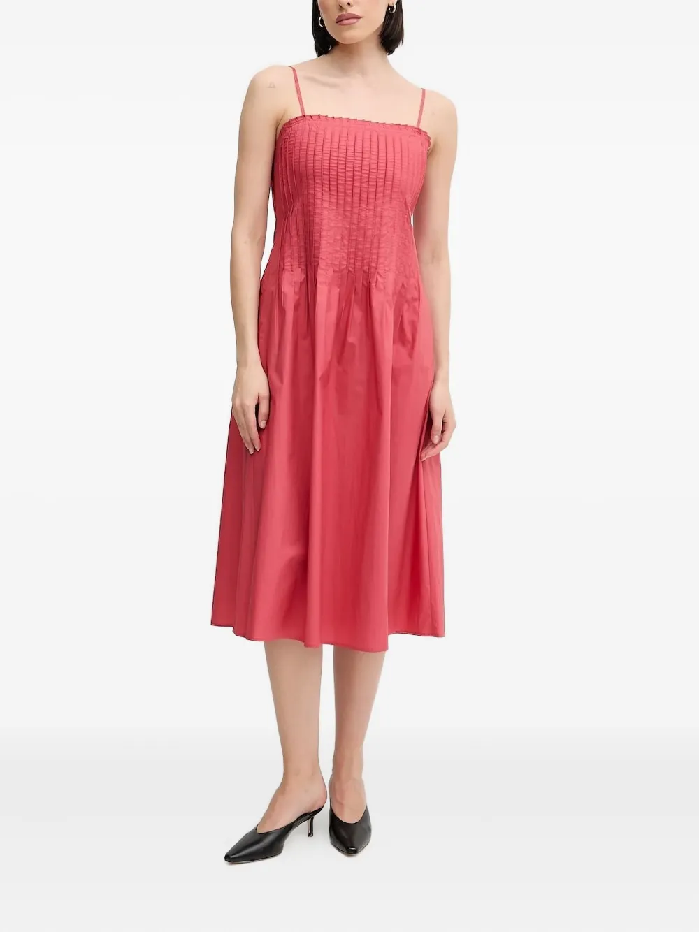 Sisley Geplooide midi-jurk met bandje Roze
