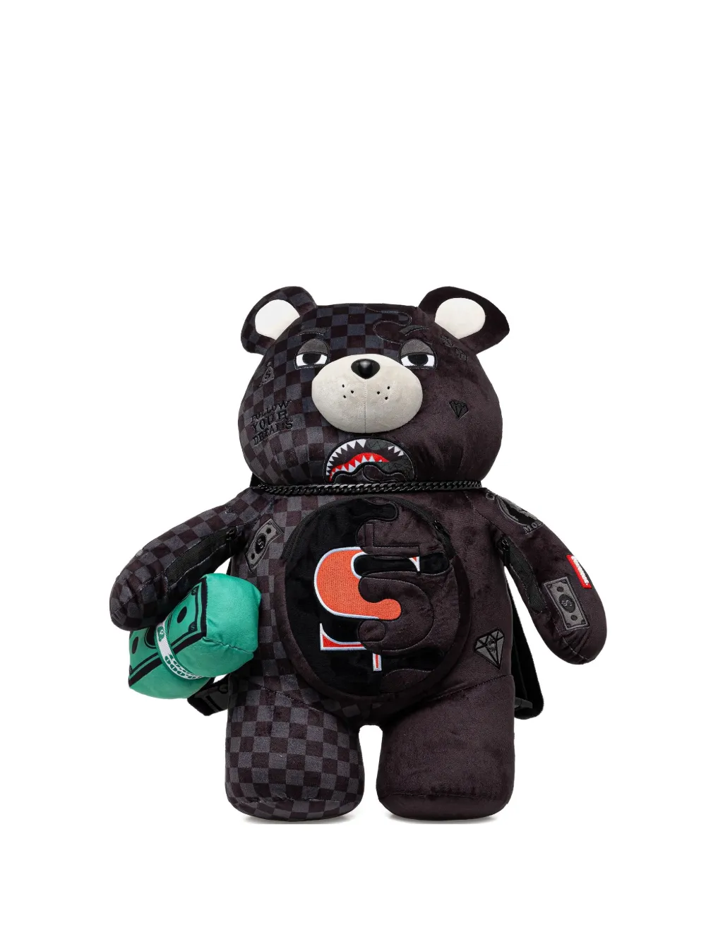 Sprayground Unfinished Shark Teddy Bear チェック バックパック L - ブラック Sprayground Unfinished Shark Teddy Bear チェック バックパック L - ブラック