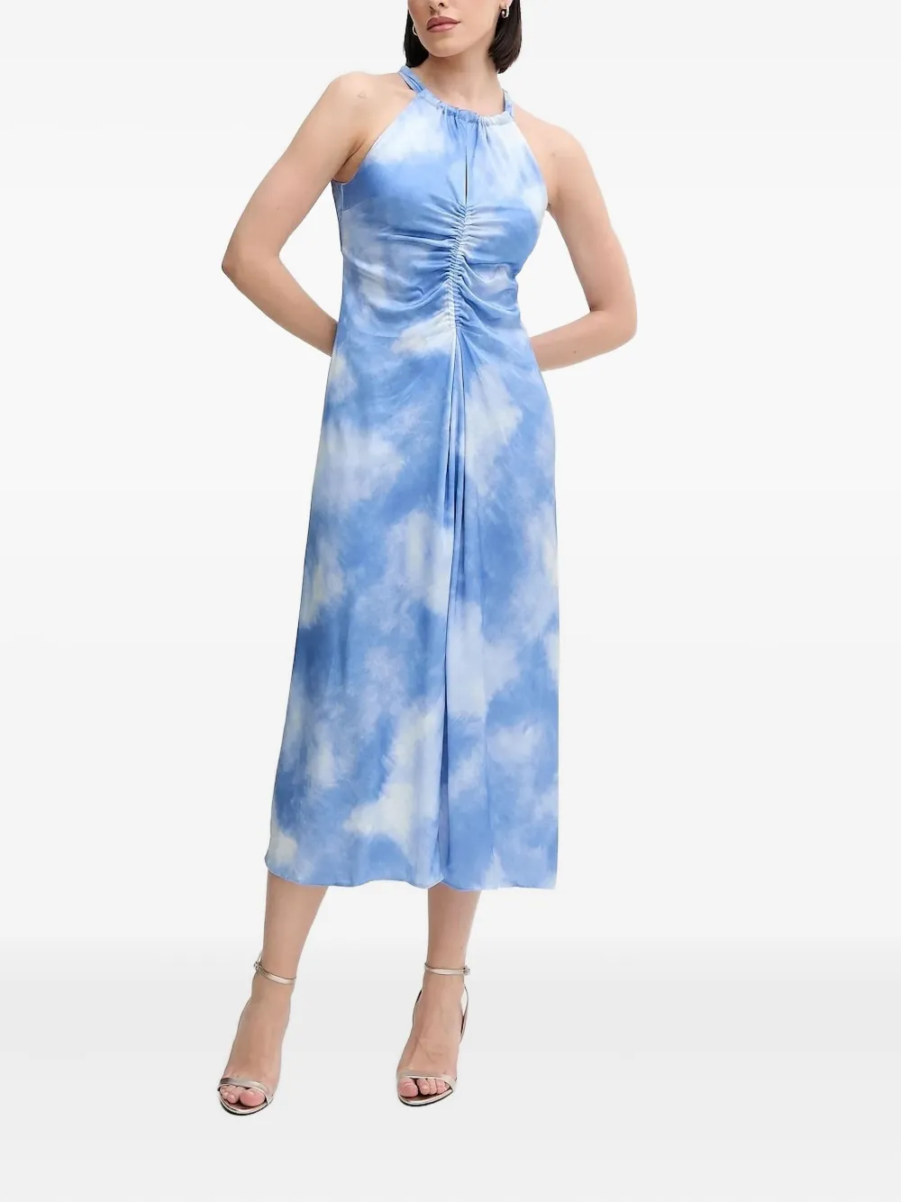 Sisley halter-neck gathered midi dress | Blue | Image 1