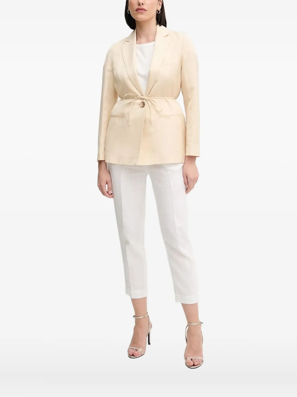 Sisley Paris Belted Notched-lapel Blazer In Neutral