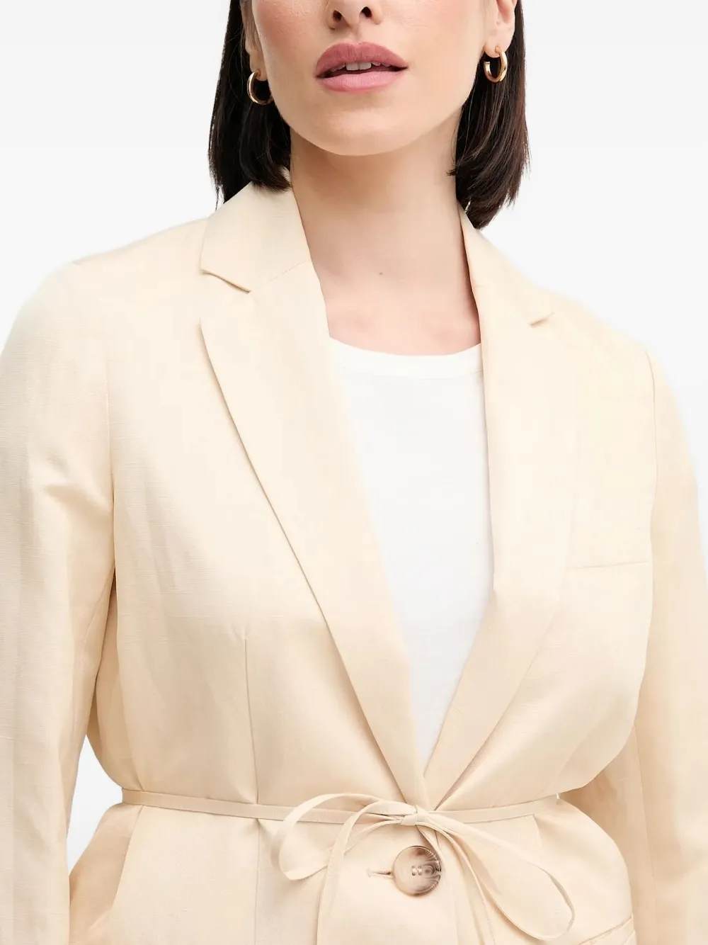 Sisley Paris Belted Notched-lapel Blazer In Neutral