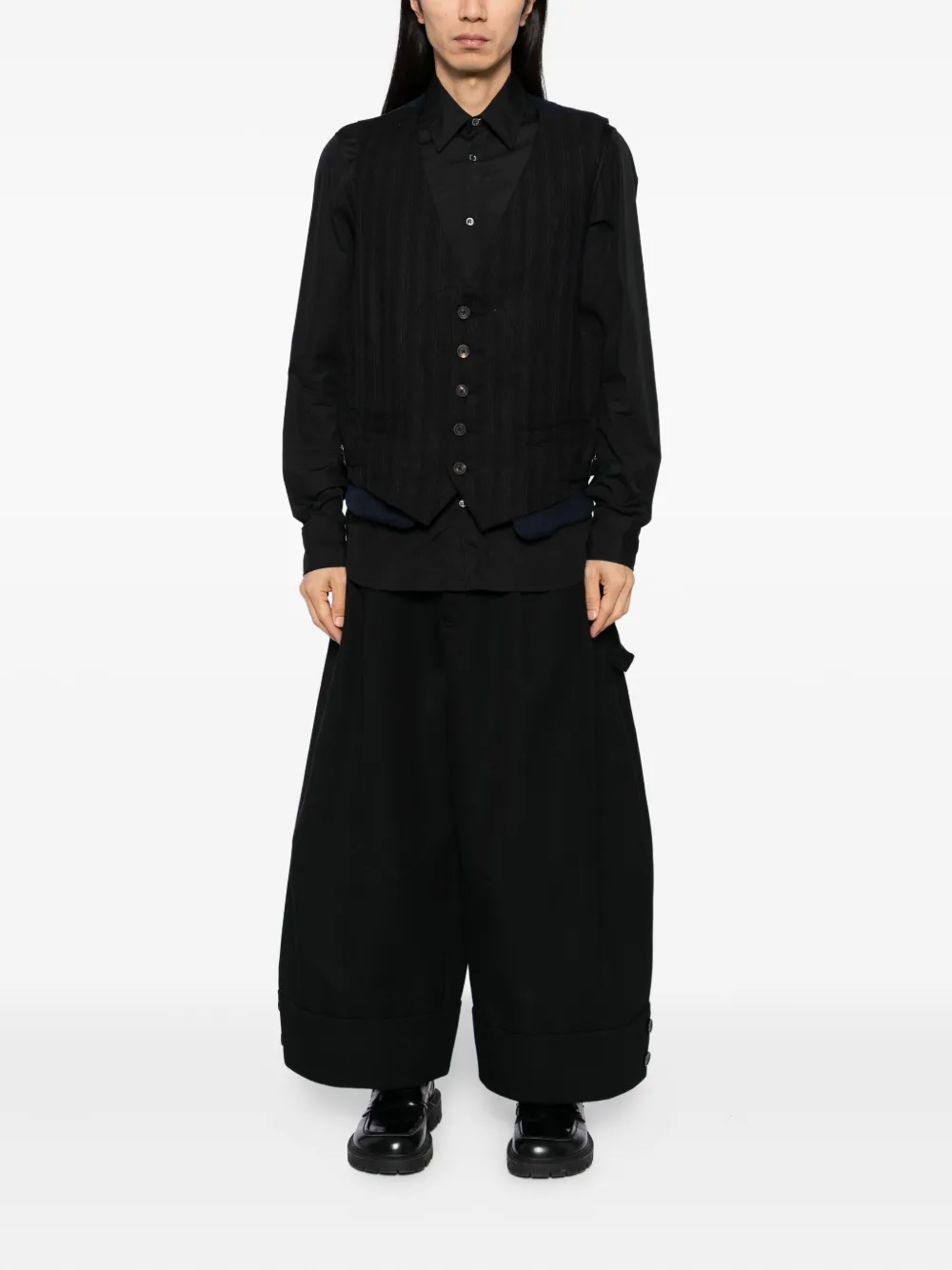 Ziggy Chen Gestreept gilet Zwart