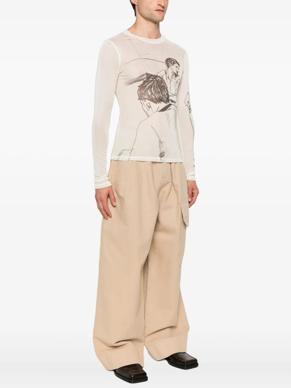 JW Anderson T-shirt met print en lange mouwen Beige