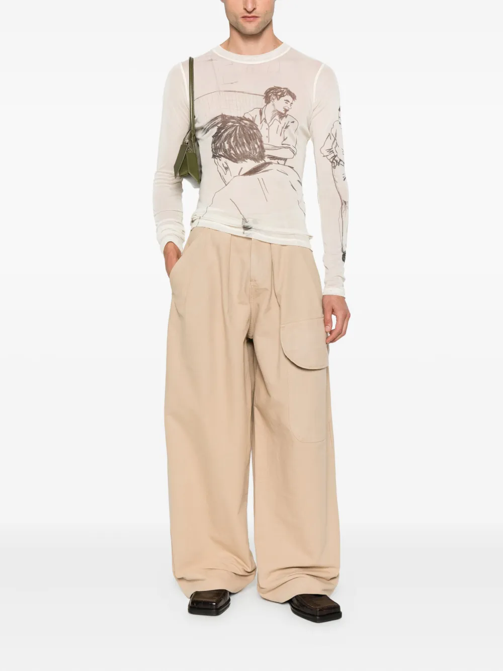 JW Anderson T-shirt met print en lange mouwen Beige