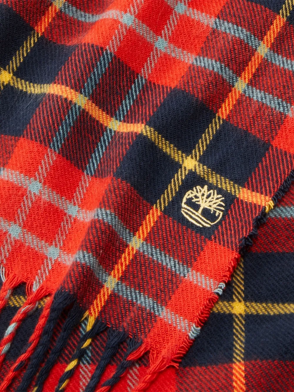 Timberland Fringed Plaid Pattern Scarf Accessory In Red