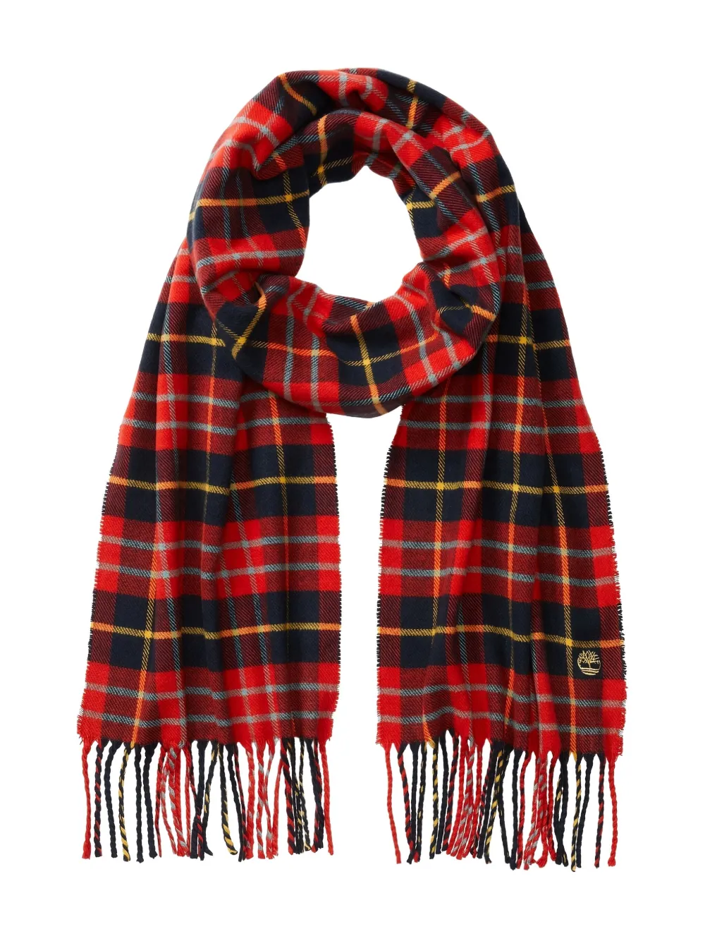 Timberland Fringed Plaid Pattern Scarf Accessory In Red